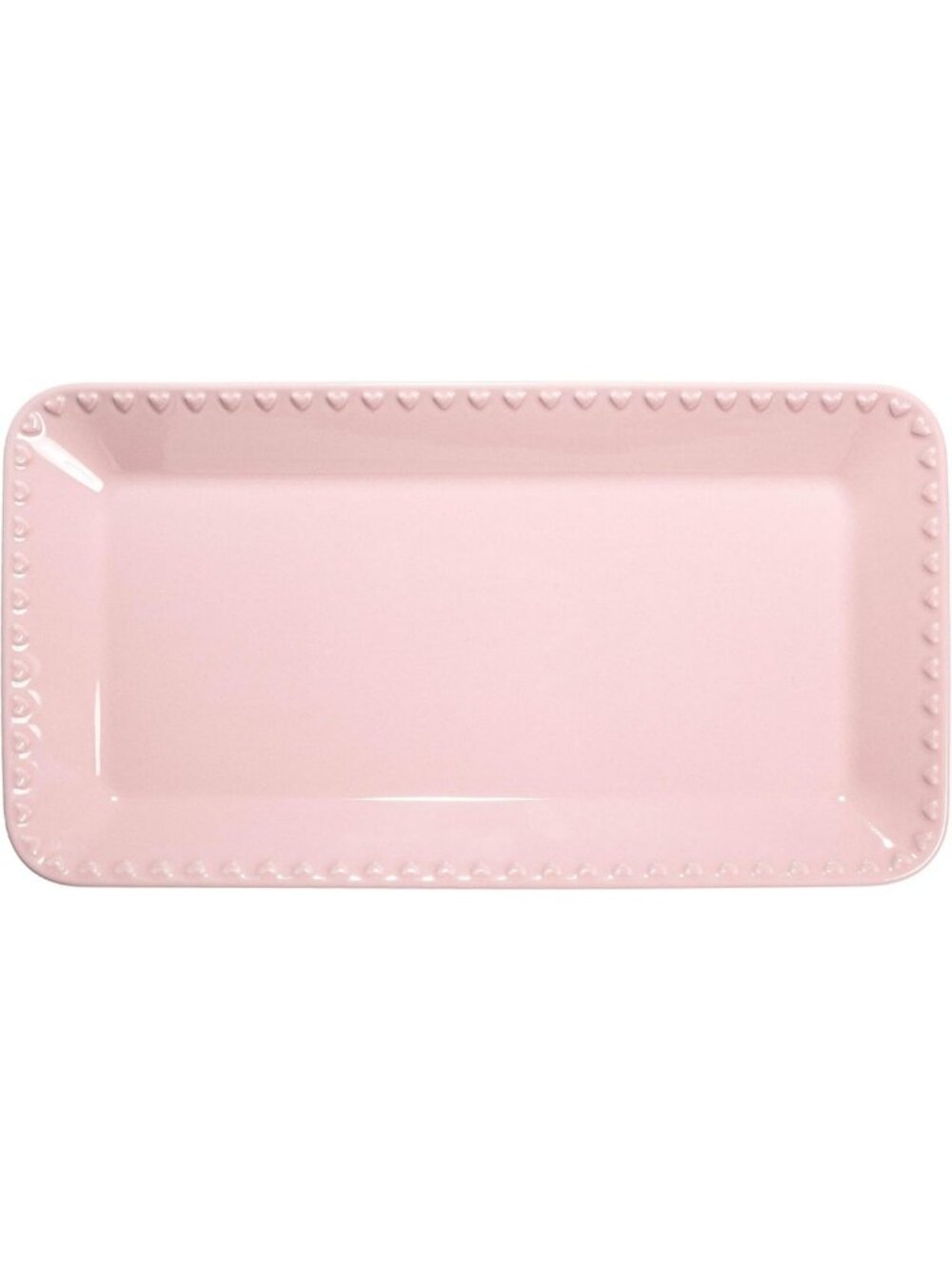 Pink Rectangle Ceramic Serving Platter Tray with Embossed Hearts, 15x8-Inch